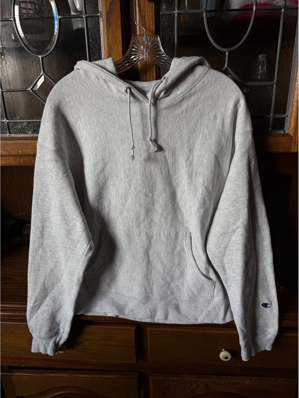 Champion Reverse Weave Hoodie L Heather Gray Heavyweight Pullover Sweatshirt